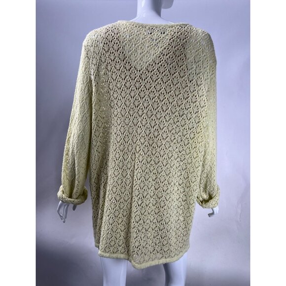 Sag Harbor Womens 2X Vintage Yellow Open Knit Cardigan Sweater Button Front - Picture 5 of 16